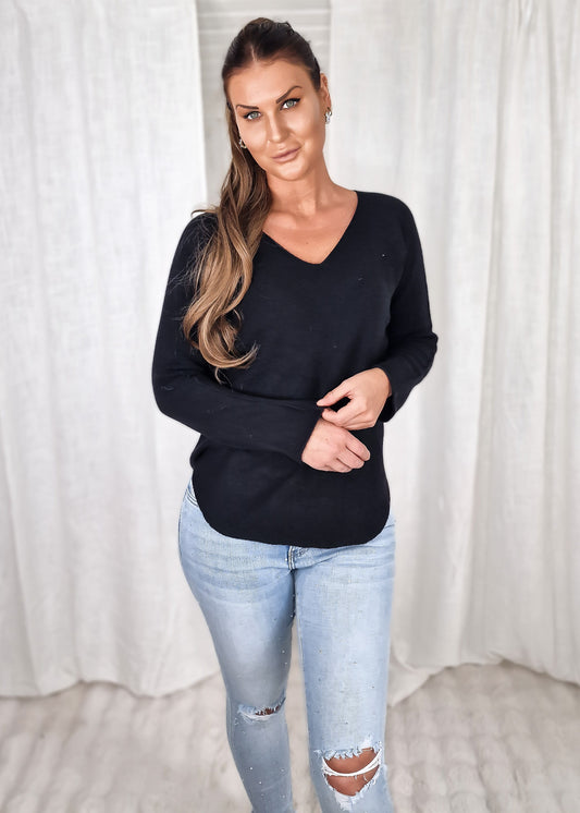 Sömlös stickad tröja Svart