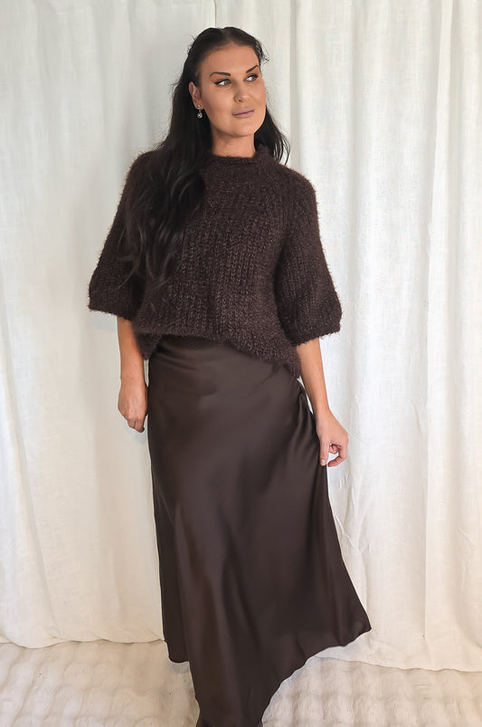 Fluffig stickad tröja Brun