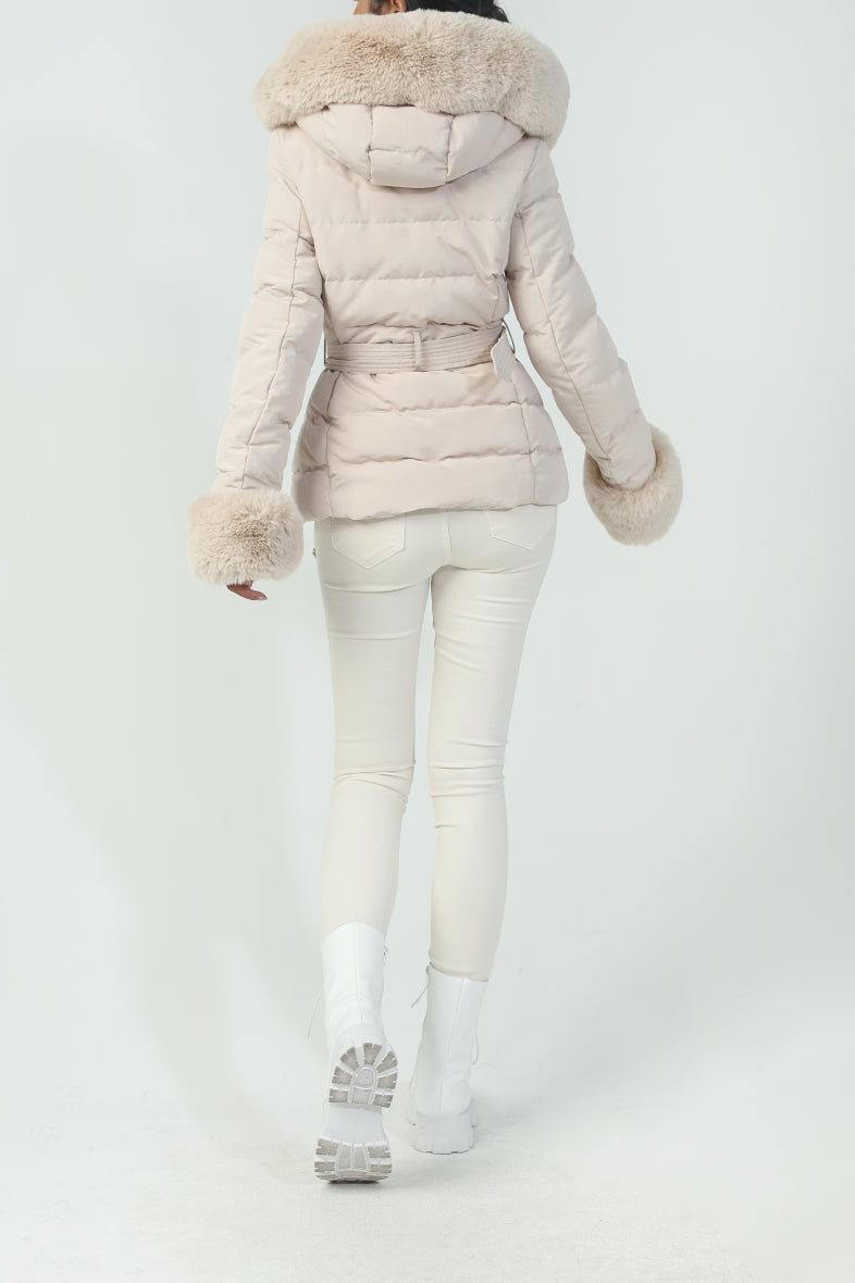 Dunjacka Ally med fuskpäls Beige