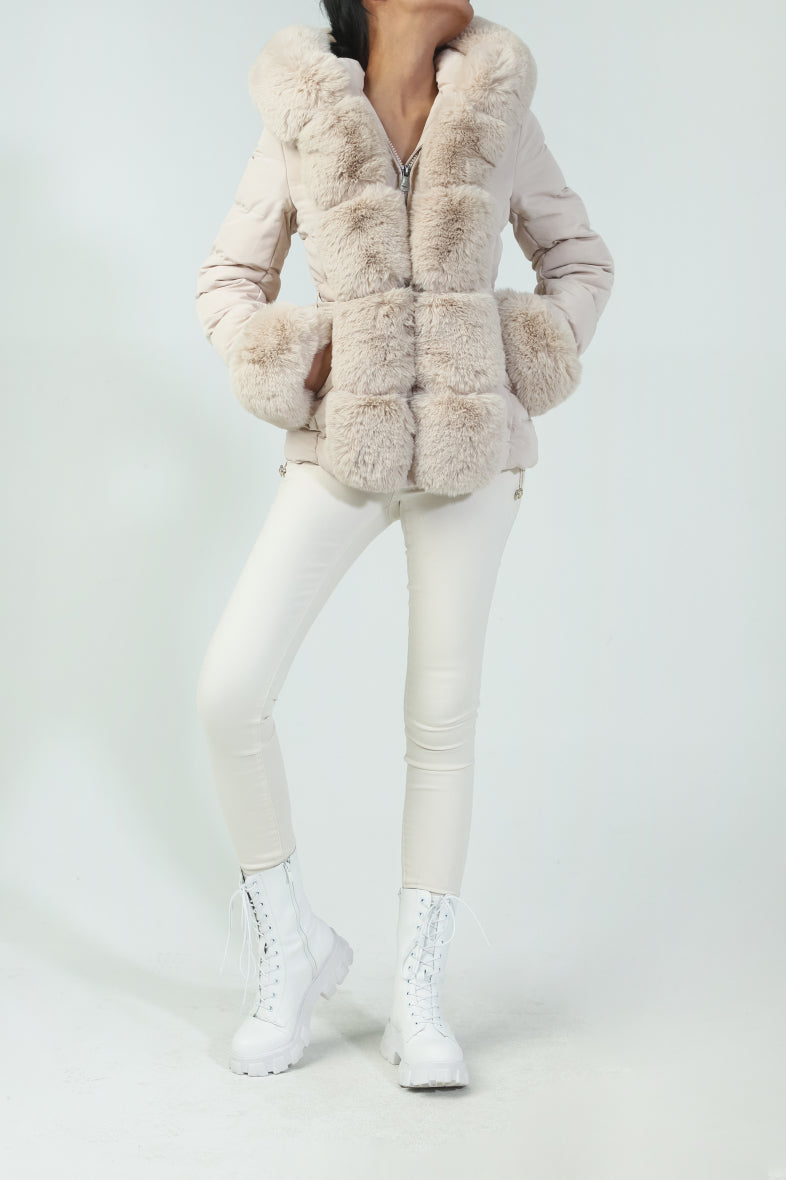 Dunjacka Ally med fuskpäls Beige