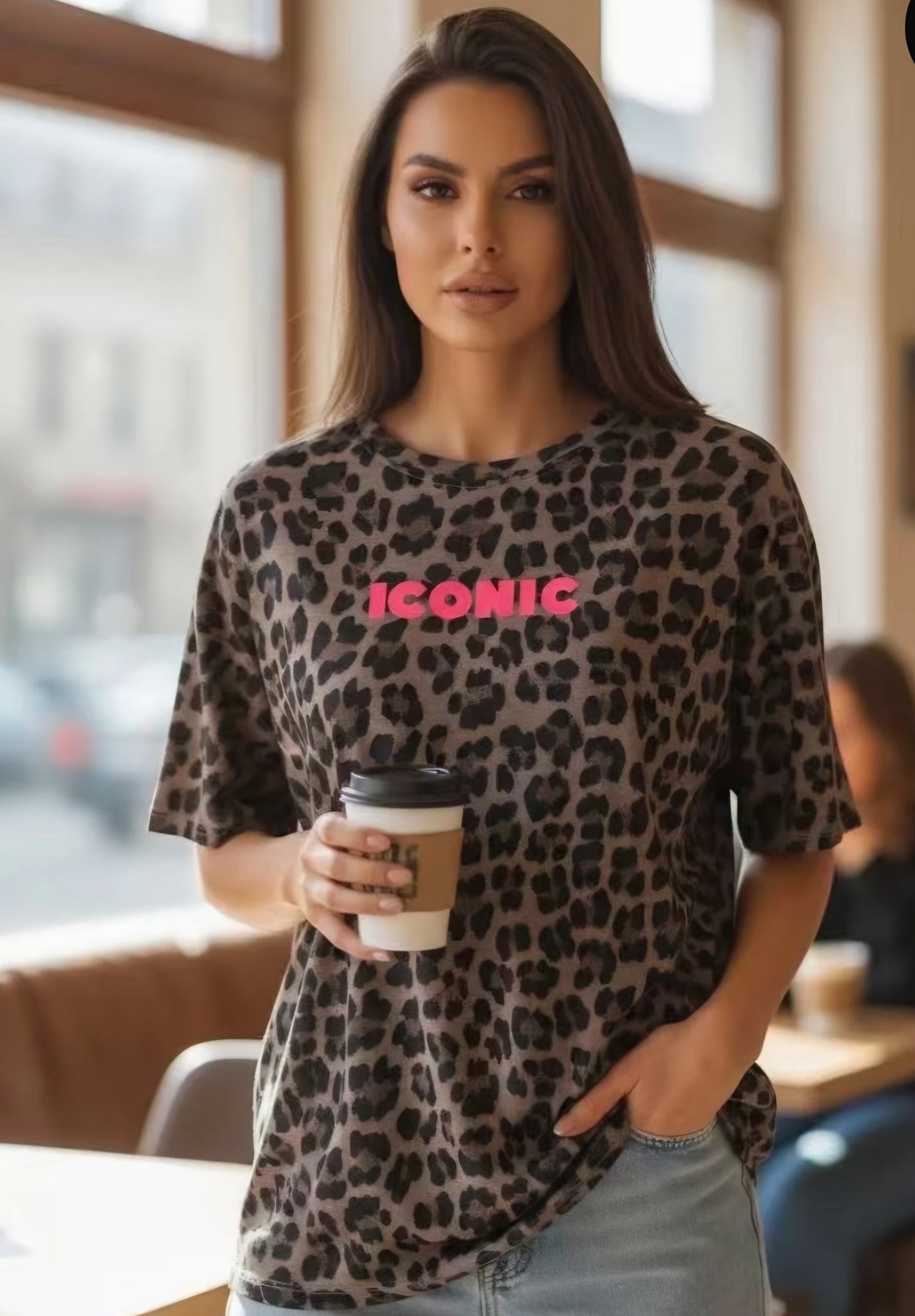 Bomulls-T-shirt med ICONIC-tryck fram och bak Brun