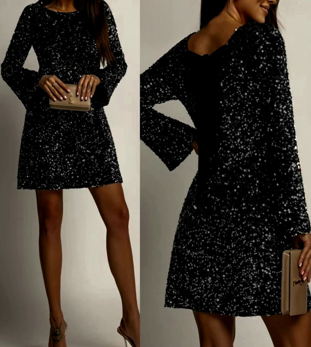 Paljettklänning med rosett i ryggen Svart