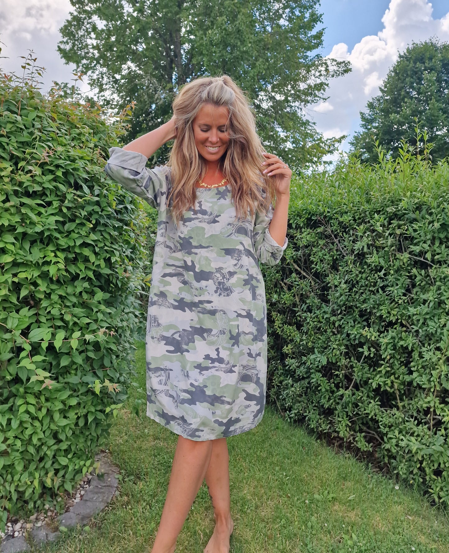 Camouflage klänning Viskos