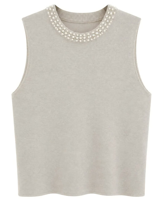Väst pärlkrage Beige