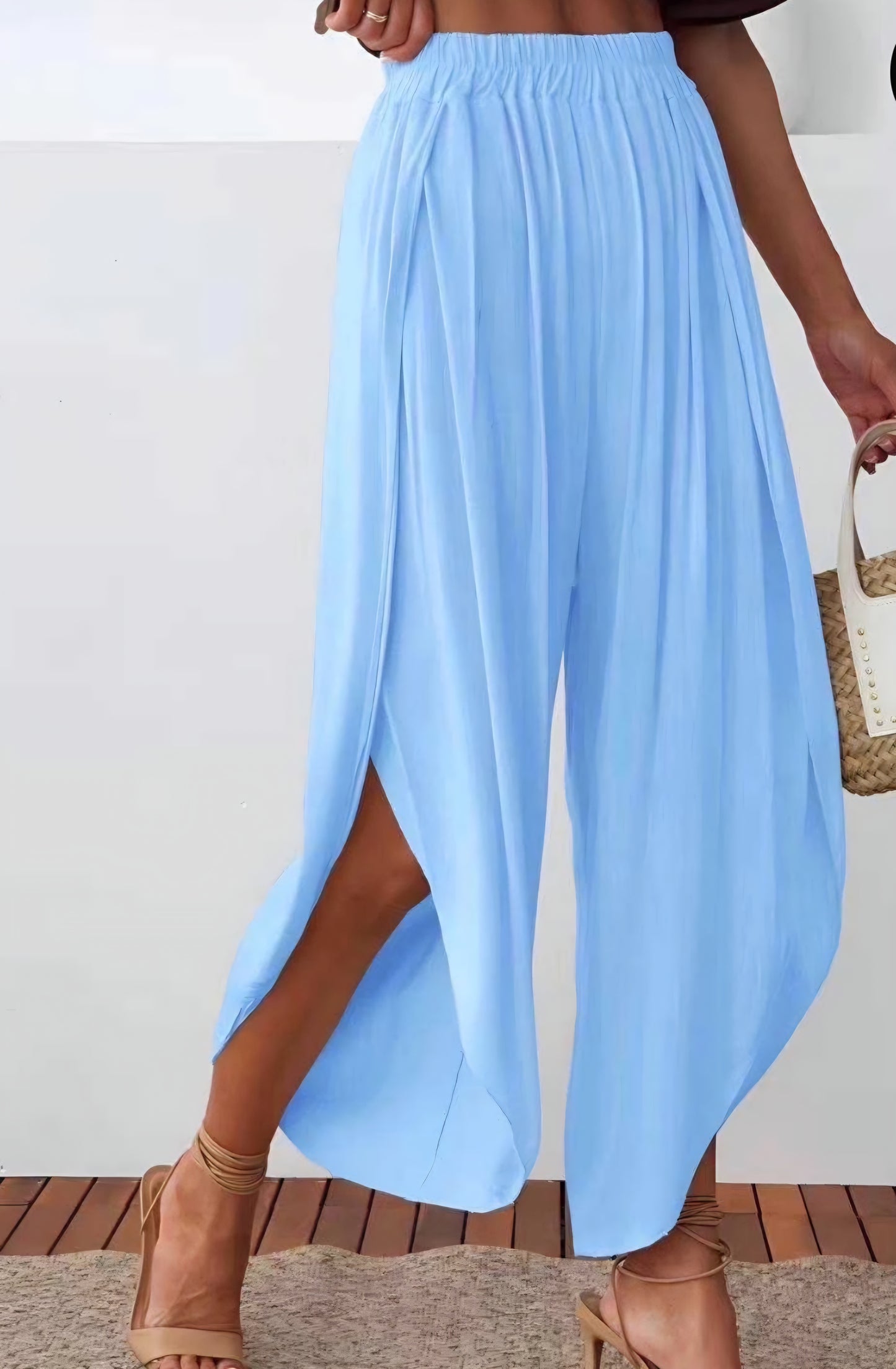 Lyocellbyxor med sidoslitsar Blå