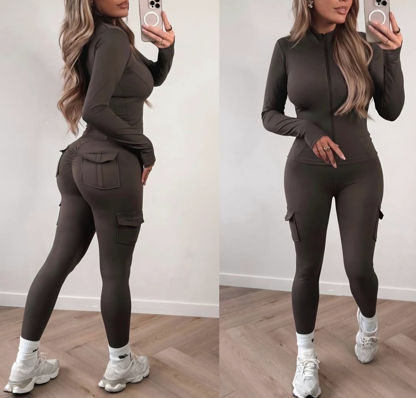 Set, Leggings+Tröja Slim, Brun