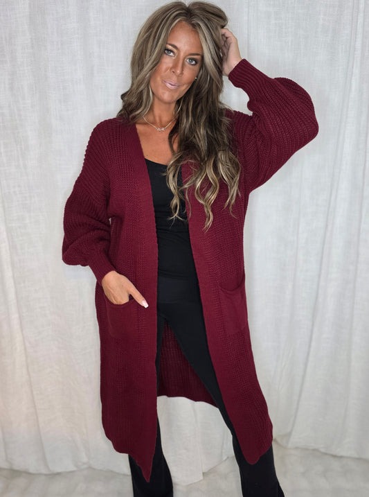 Cardigan Lång Penny Vinröd