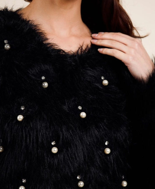 Fluffig tröja med strass Svart