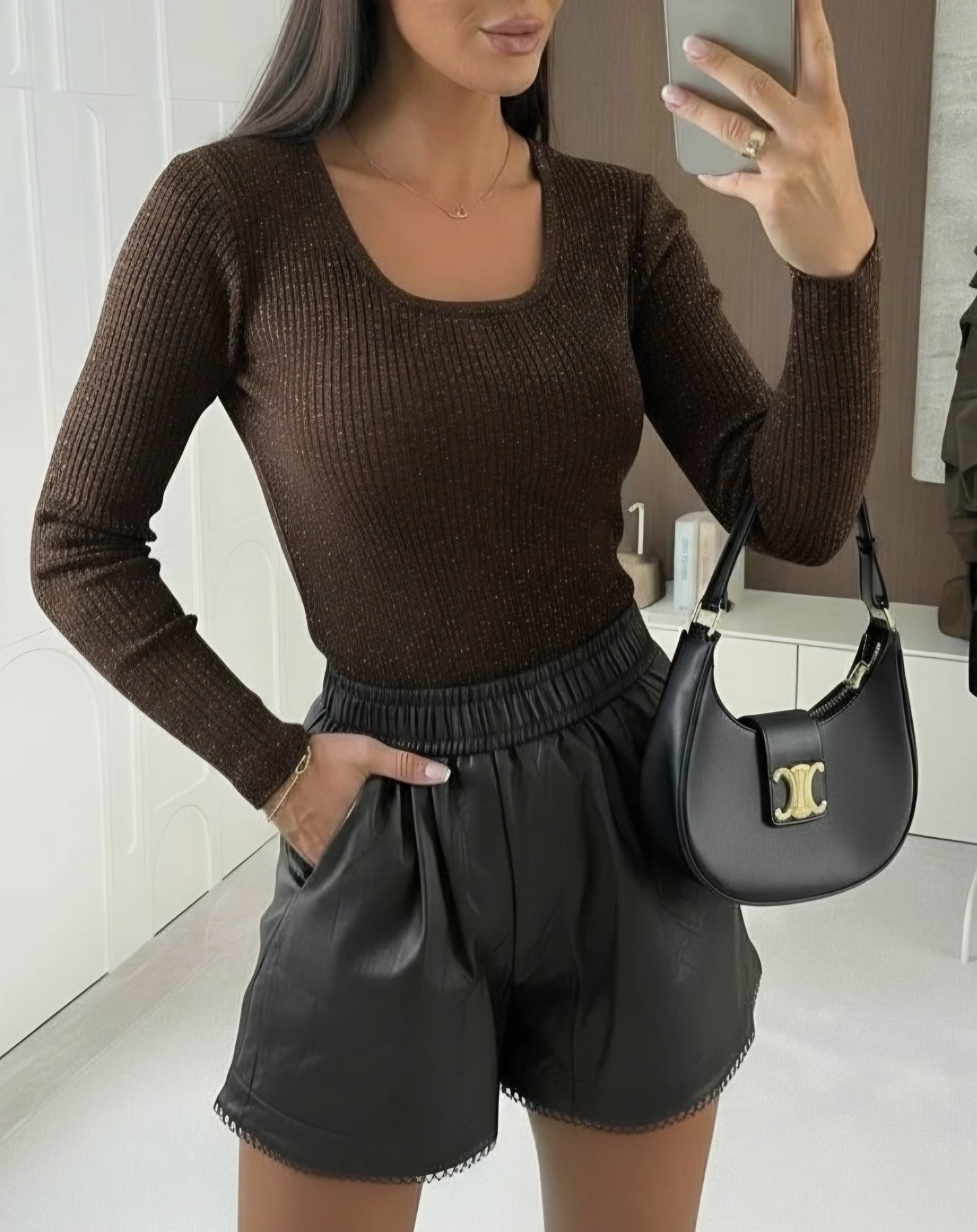 långärmad topp Glitter Brun