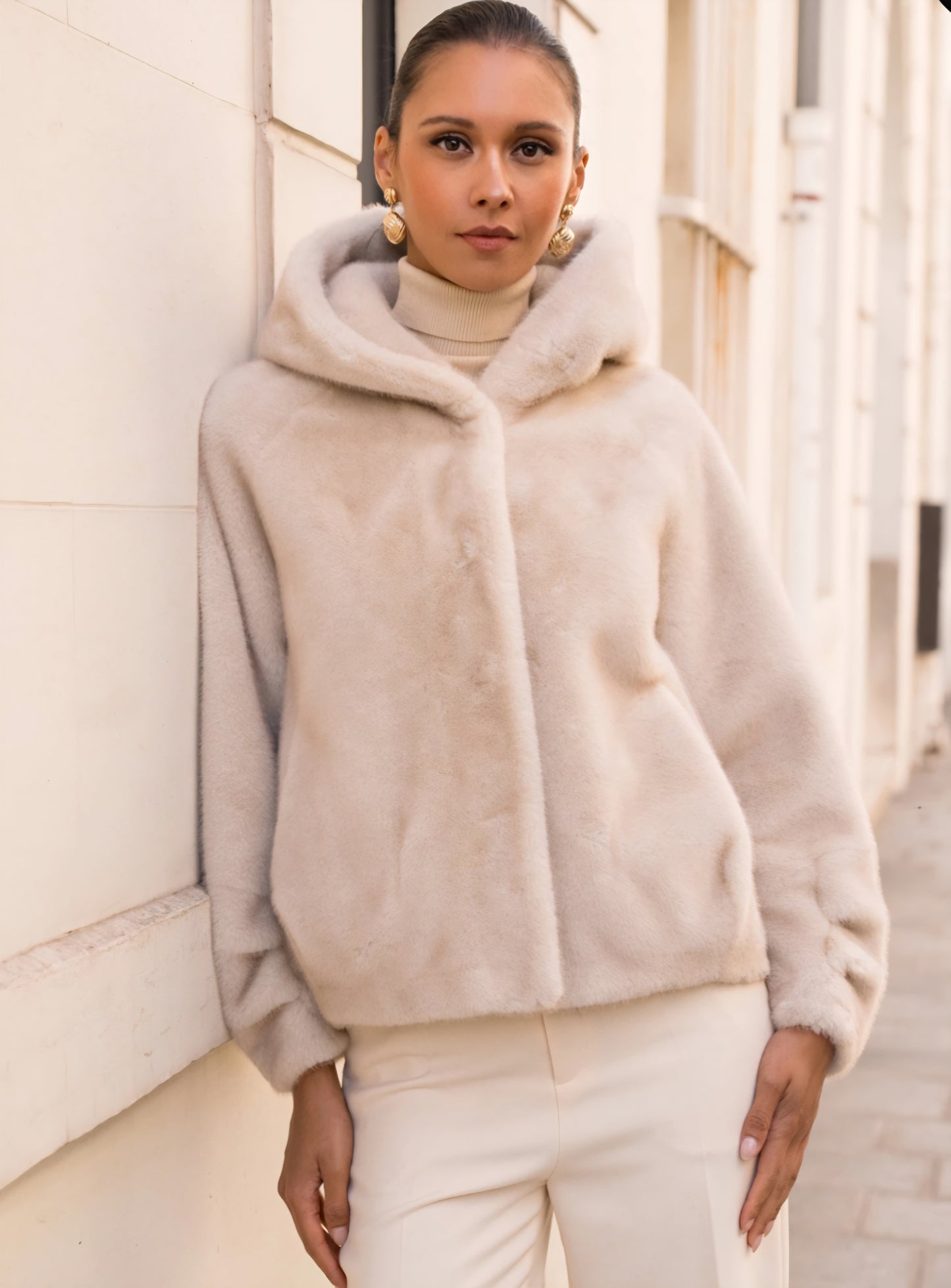 Kort kappa fuskpäls Beige