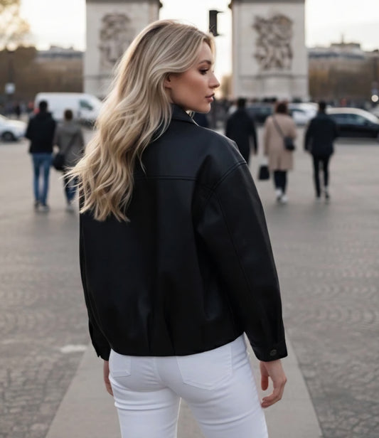 Elegant jacka i konstläder Svart