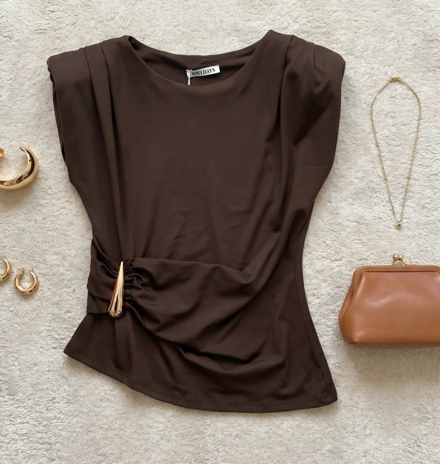 Axelvadderande topp Brun