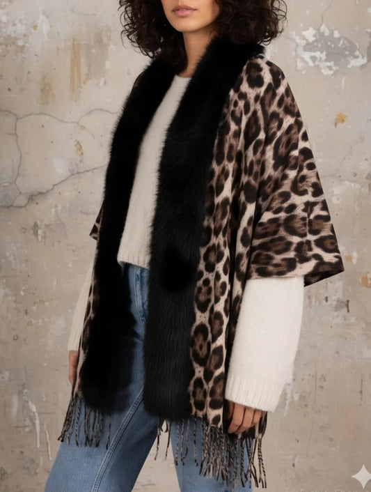 Leopard Cape med fuskpäls