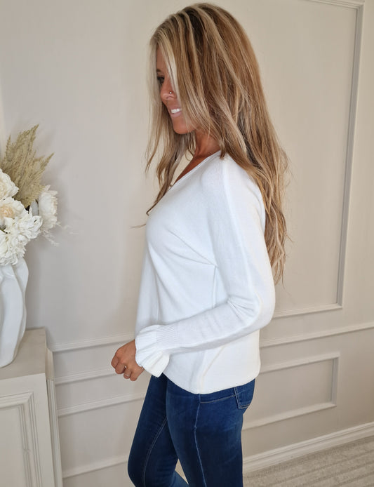 Tröja Ultramjuk volangarm Vit