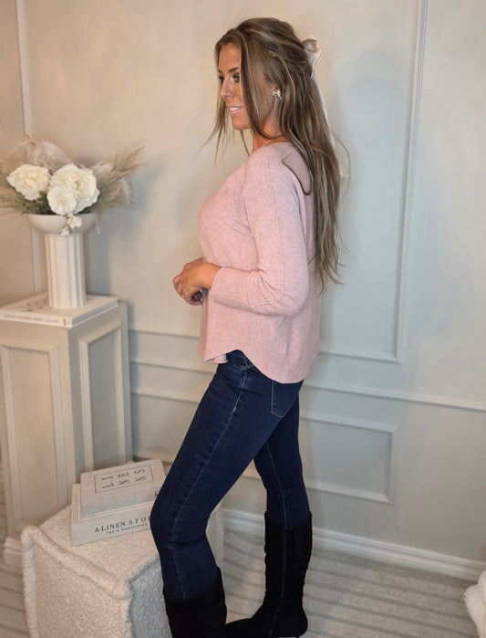 Sömlös stickad tröja Ljusrosa