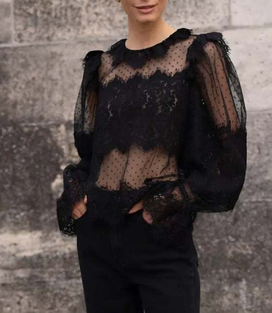 Blus med spetskrage Naomi Svart