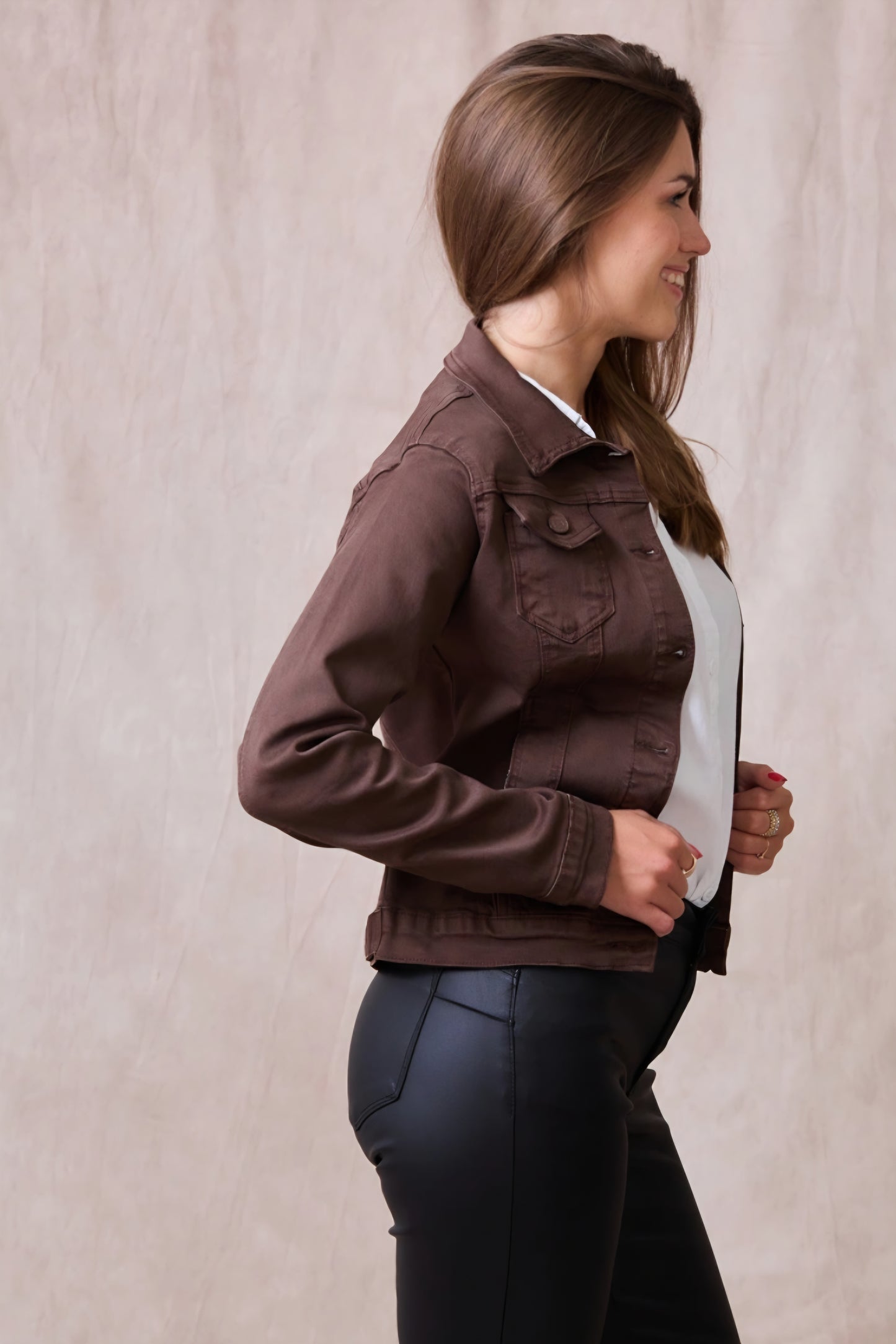 Klassisk stretch jeansjacka Coffee