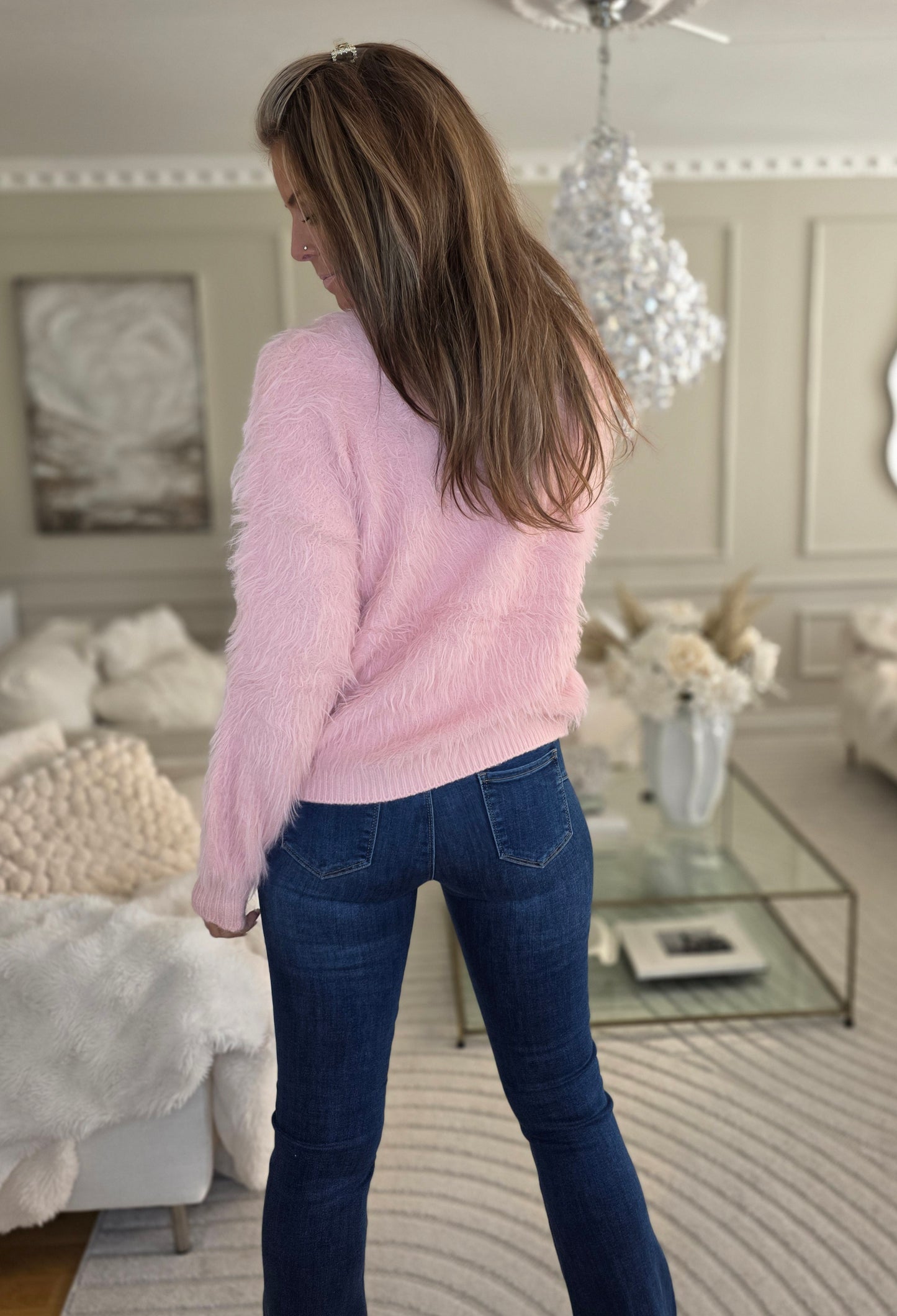 Fluffig tröja med rund hals Rosa