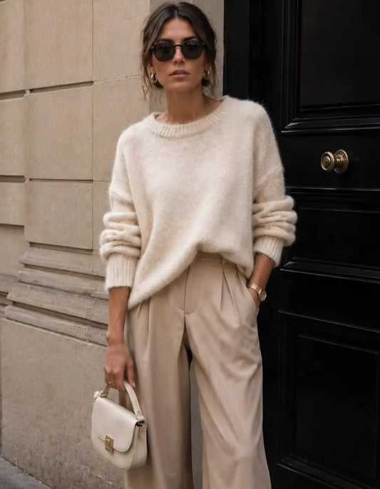 Mjuk och överdimensionerad stickad tröja Beige