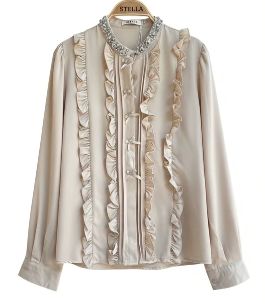 Skjorta Stella med volang/strass Beige