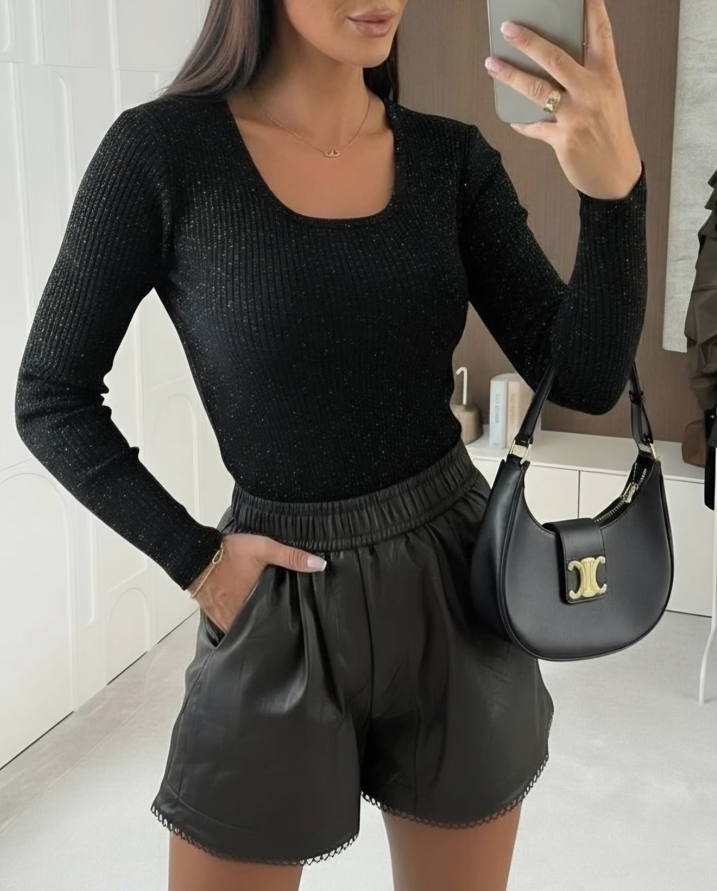 långärmad topp Glitter Svart