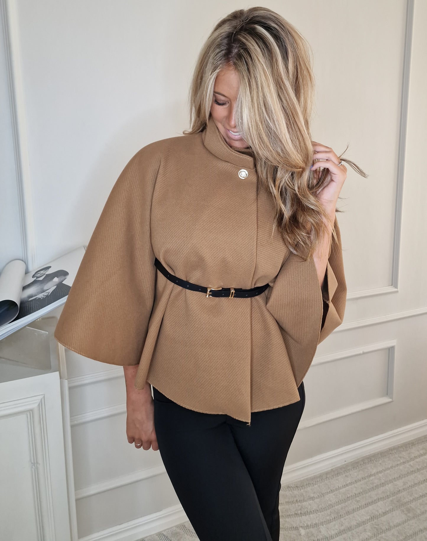 Elegant Cape/Poncho with belt Camel