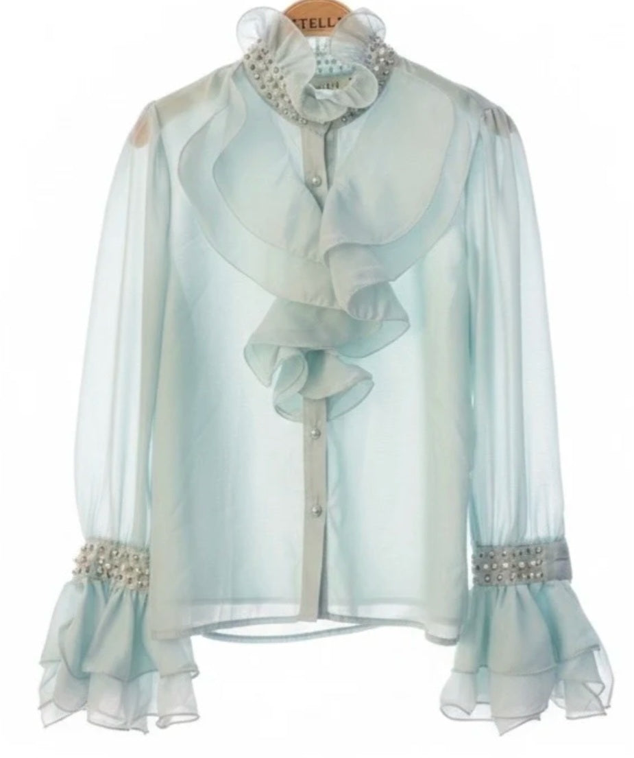Transparent blus med spets Mint