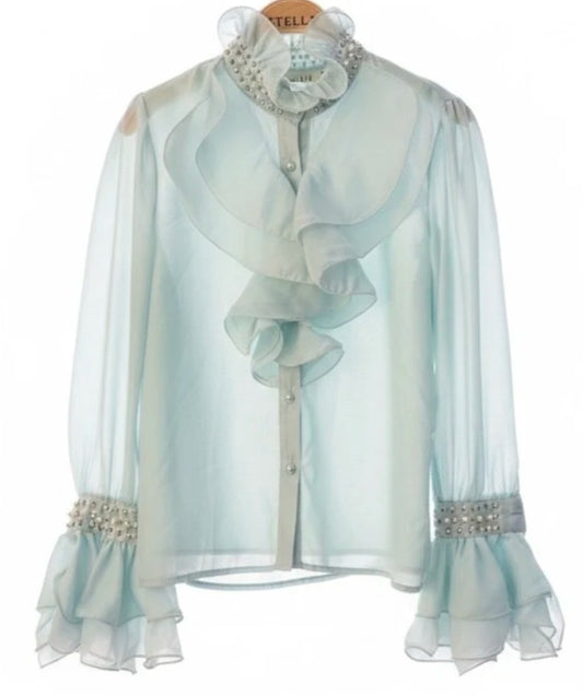 Transparent blus med spets Mint