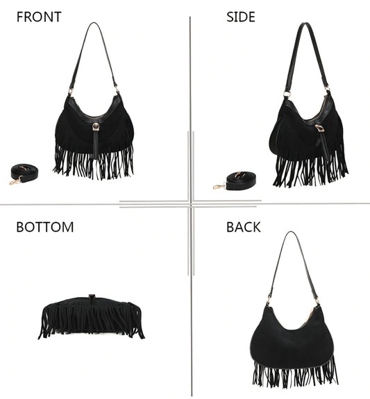 Gallantry-handväska i mocka med fransar Svart