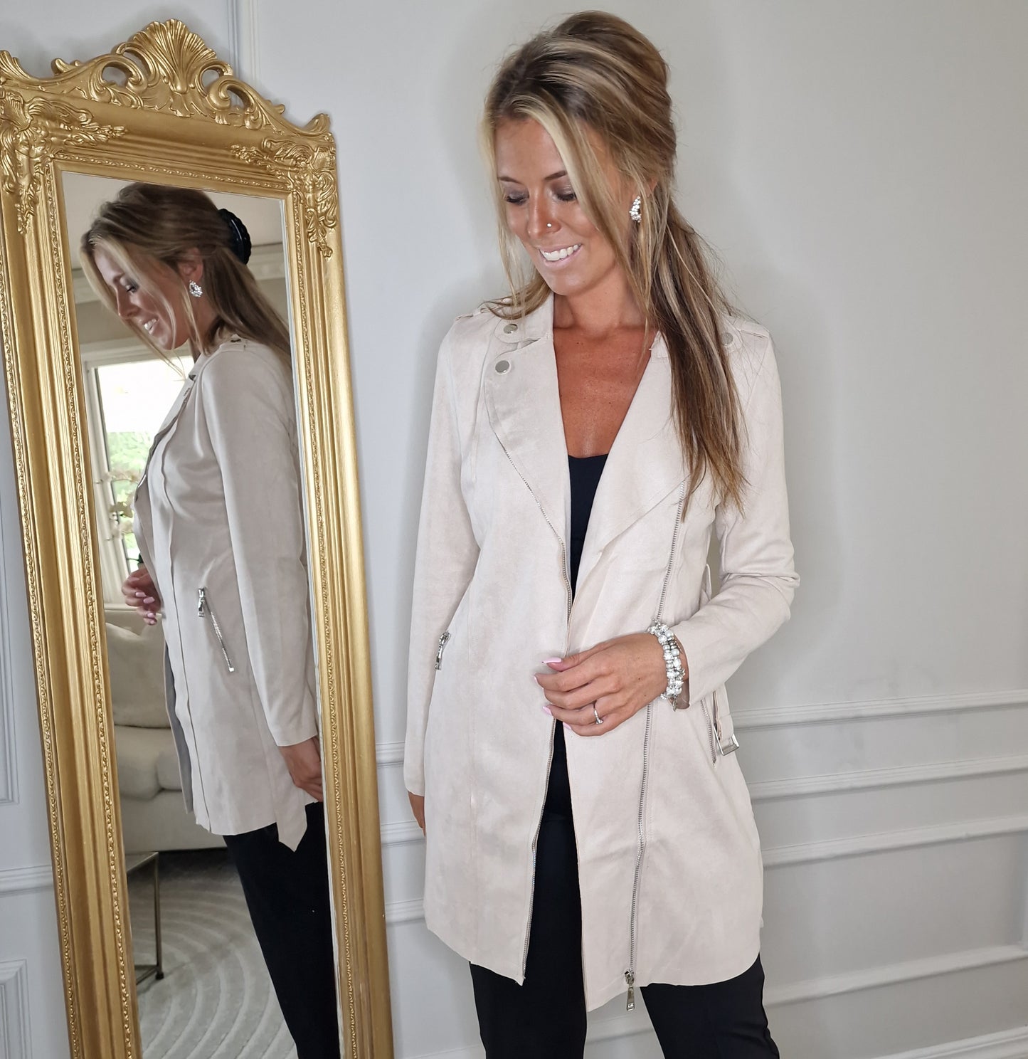 Lång Mockajacka Perfecto Beige