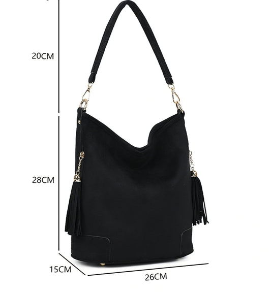 Gallantry-handväska i mocka med fransar Svart