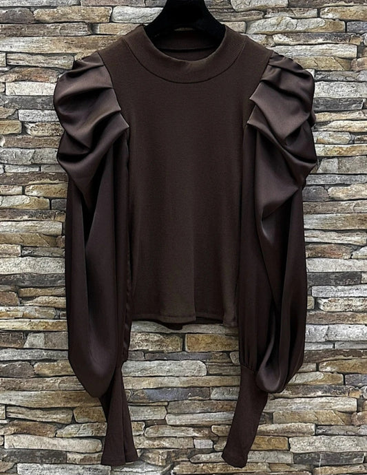 Topp med satin armar Brun