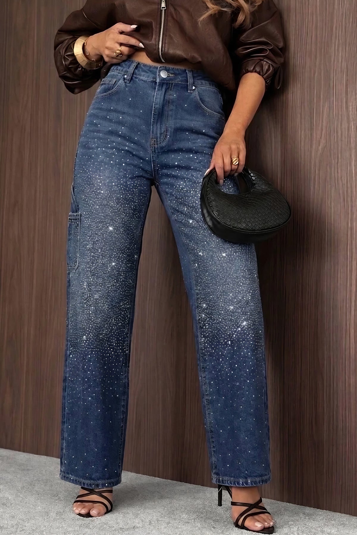 Stretchiga snickarjeans med strass