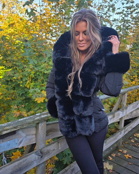 Dunjacka Ally med fuskpäls Svart