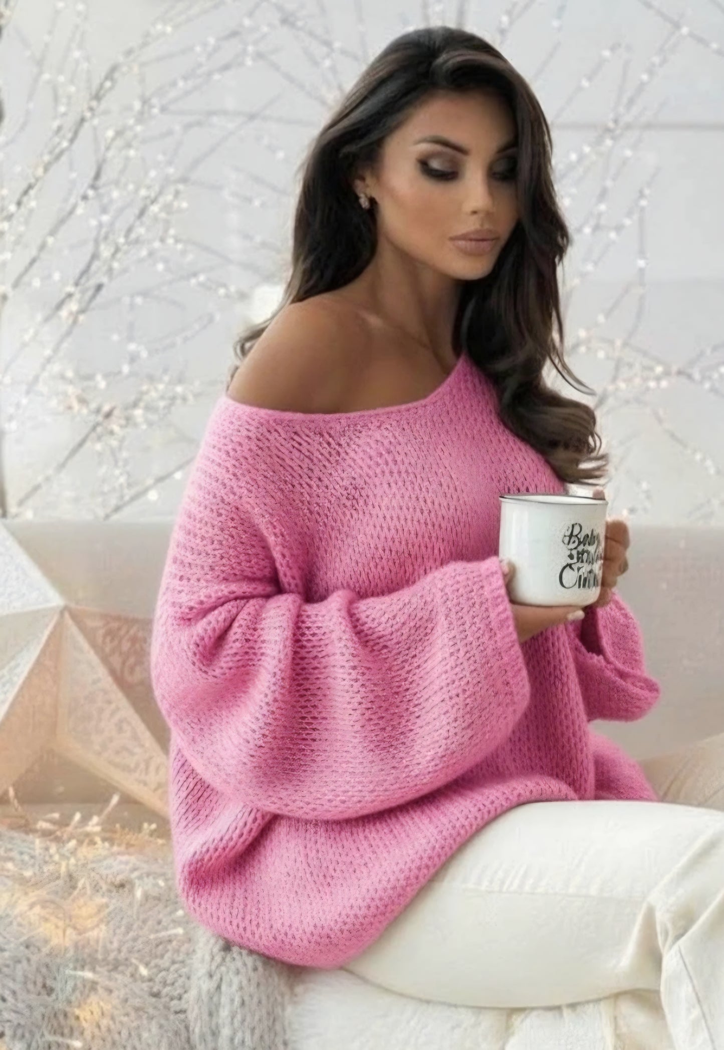 Oversize stickad tröja Rosa