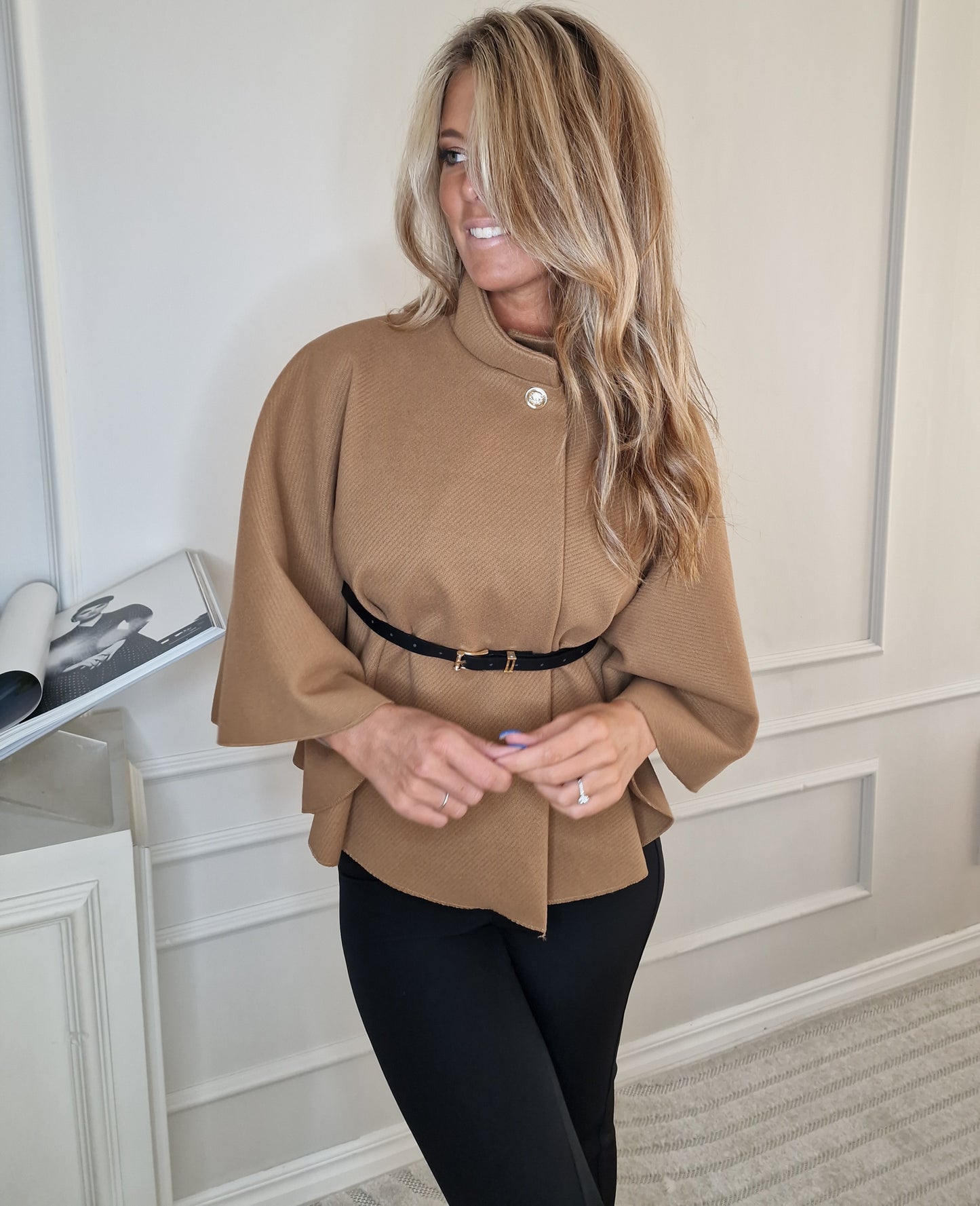 Elegant Cape/Poncho with belt Camel