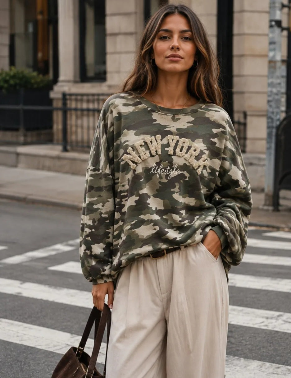 Camoglage tröja med NEW YORK-tryck