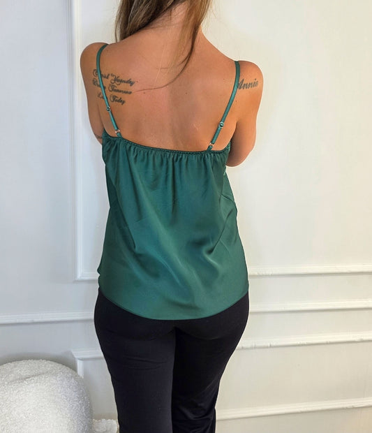 Linne i satin spets Alpingrön