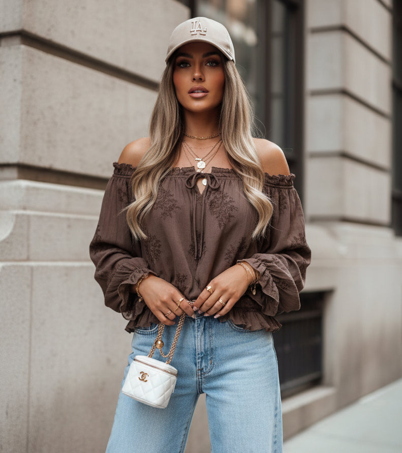 Singoalla blus med smock Brun