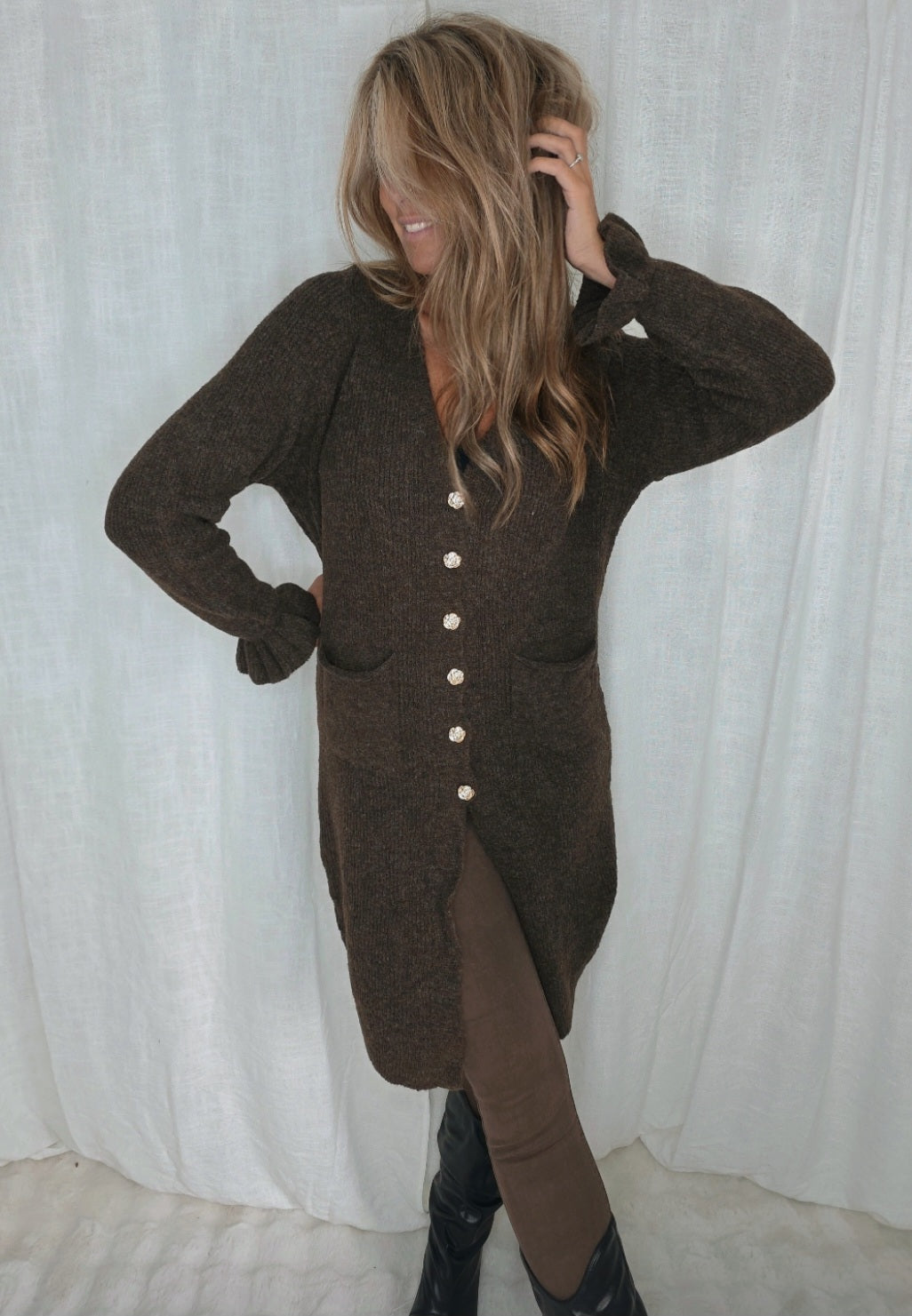 Cardigan klänning Brun