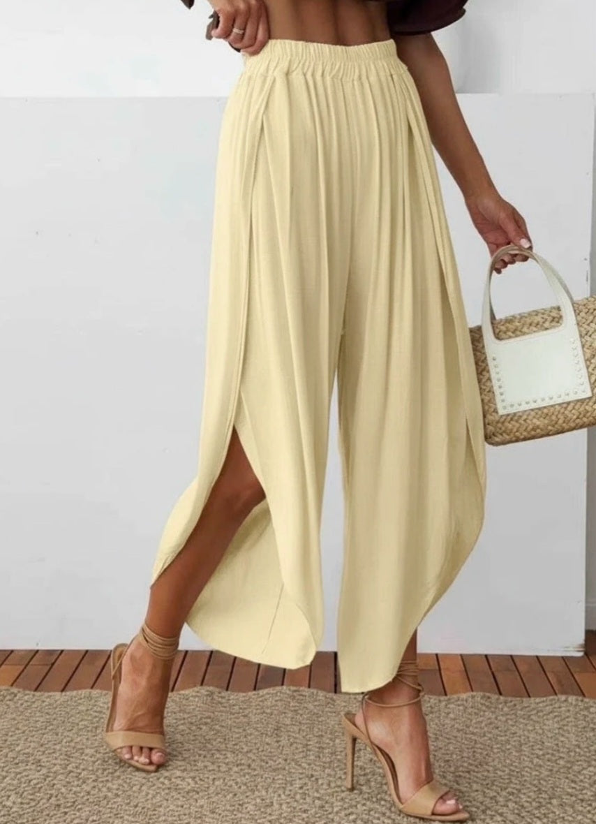 Lyocellbyxor med sidoslitsar Gul