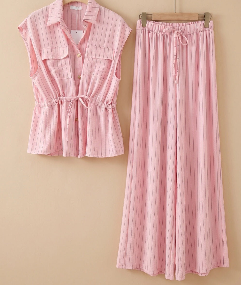Set med ränder, blus+byxor Rosa