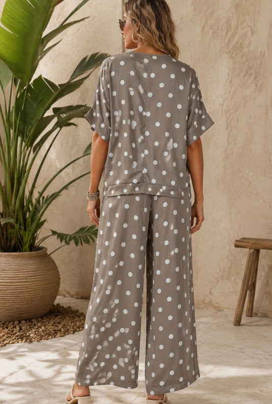 Set, prickig topp och byxor Taupe