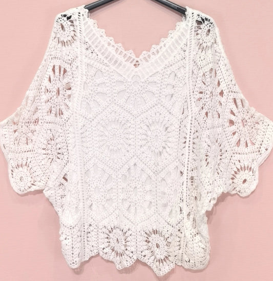 2-delad virkad topp Vit