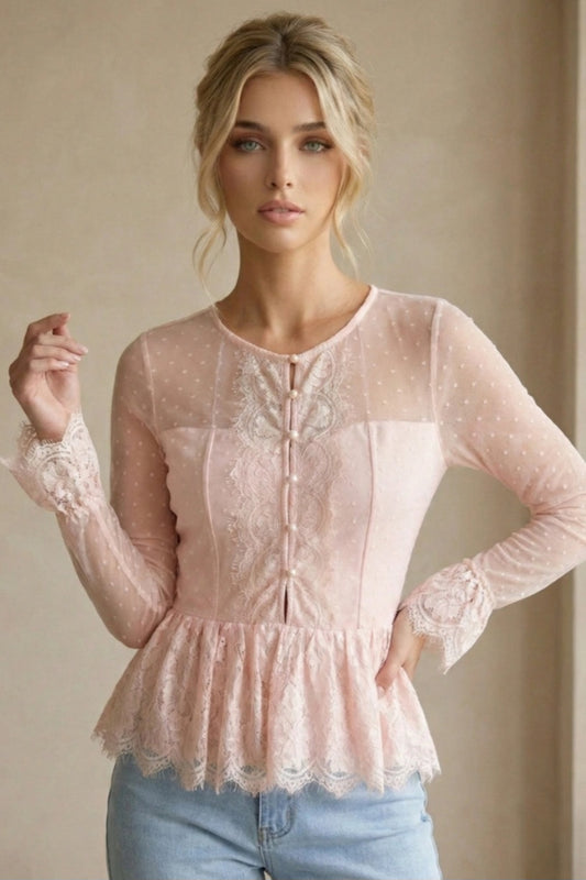 Elegant spetsblus – Prickig Rosa