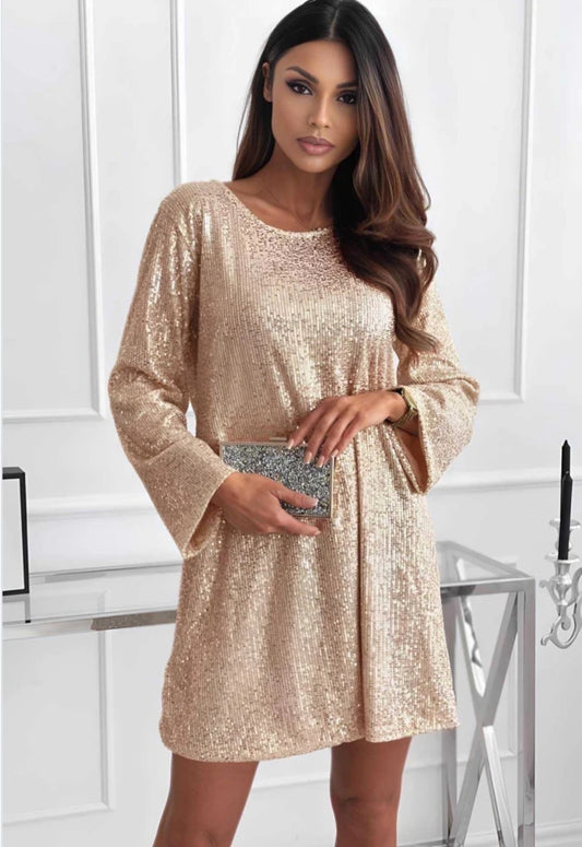 Paljett klänning med rosett baktill Guld