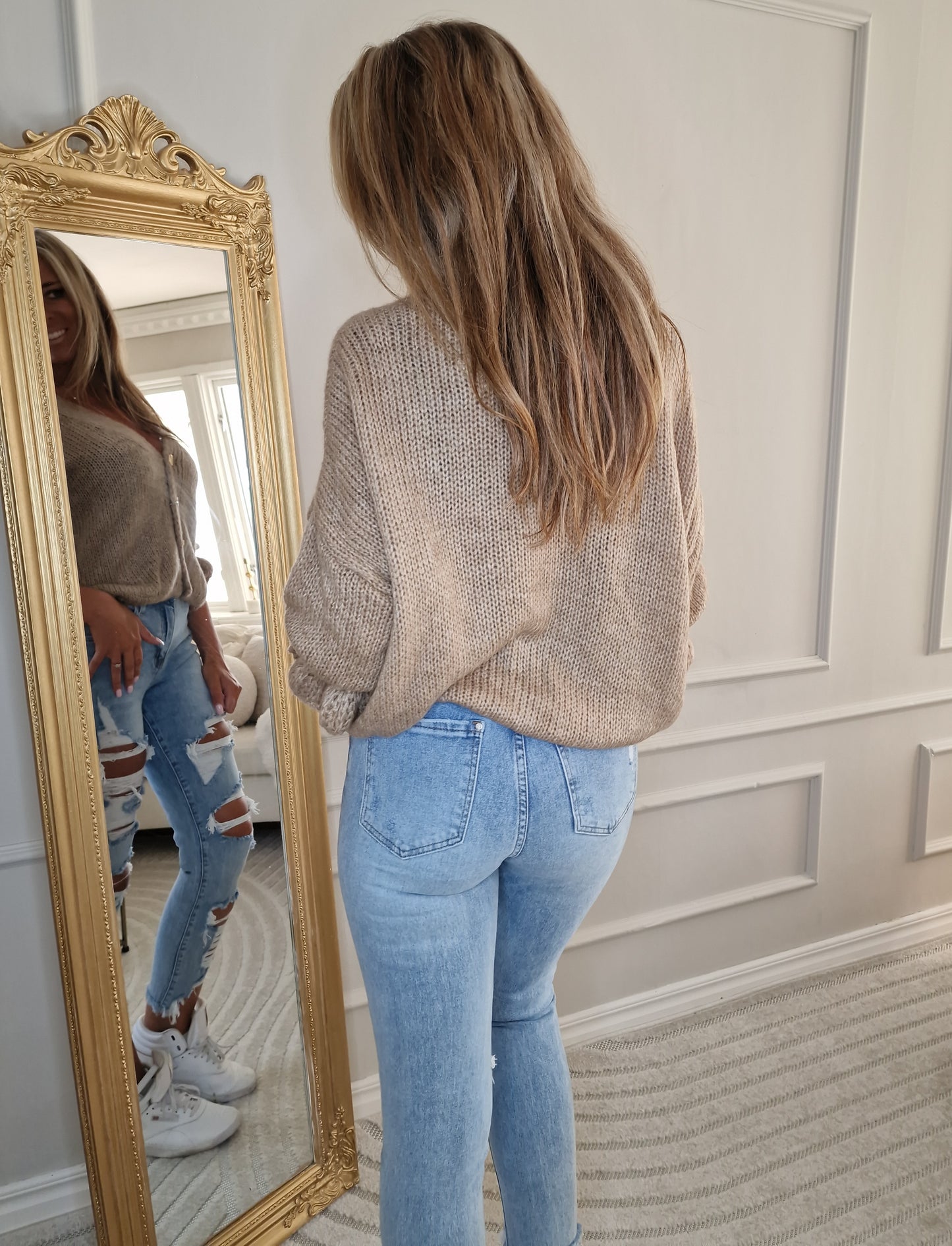 Fluffig stickad kofta Taupe