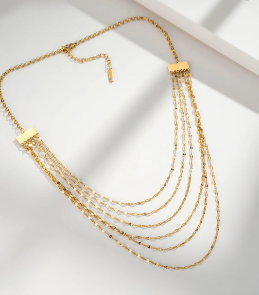 Guldfärgat halsband med flera kedjor, Rostfritt stål