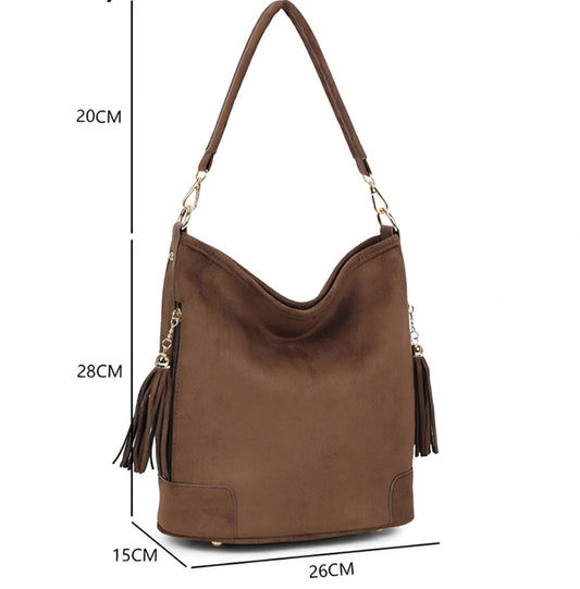 Gallantry-handväska i mocka med fransar Brun