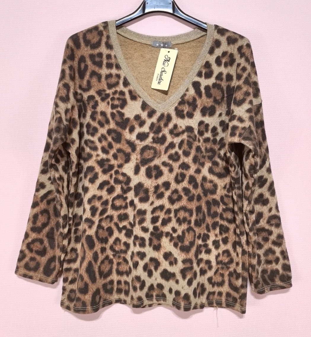 Långärmad leopardtröja Brun